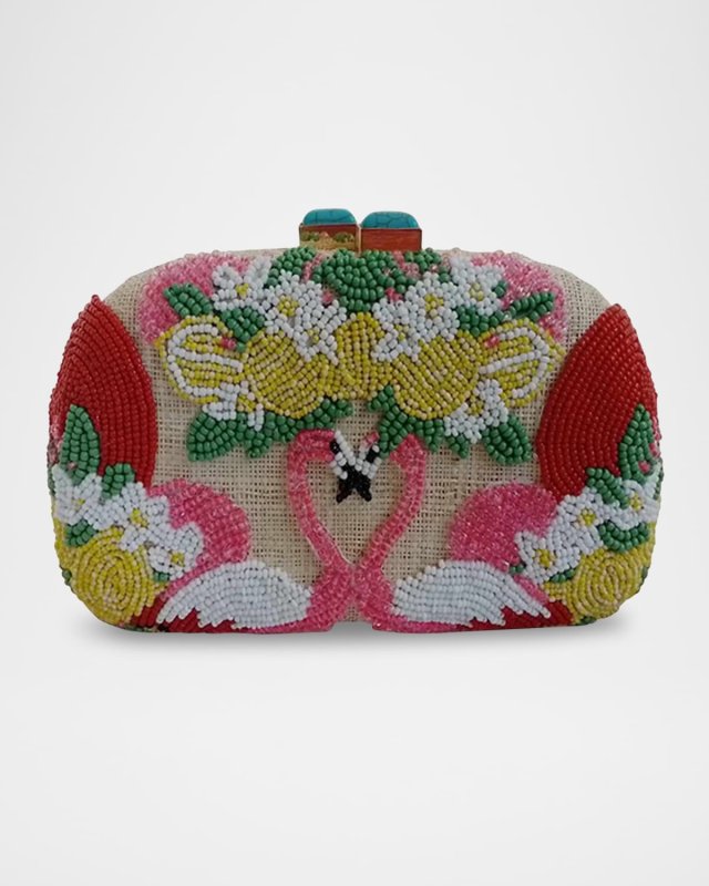 Mia Flamingo Beaded Clutch Bag